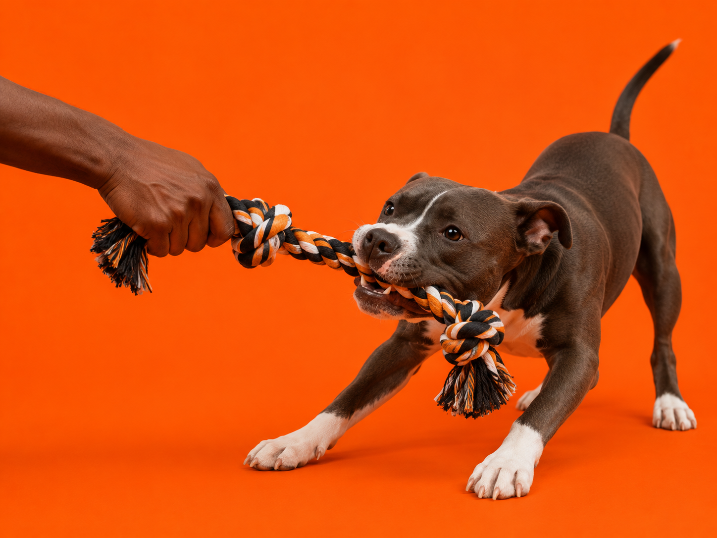 pit bull playing with interactive rope tug toy from bullymake